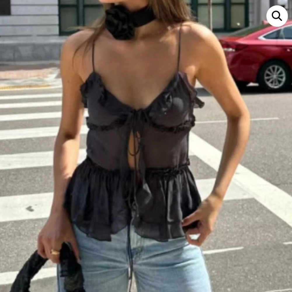 Zara Ruffle Tie Front Top